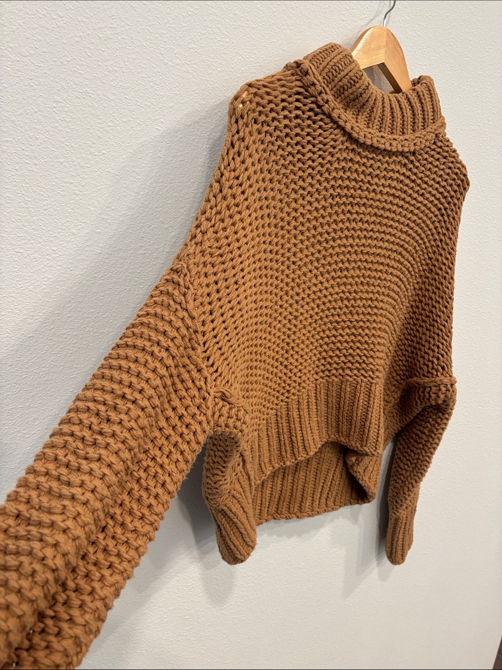 Free People Chunky Knit Turtleneck Sweater in Camel Brown Women SP - Picture 3 of 9